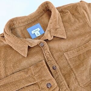 LL Bean Womens 1X Plus Corduroy Button Down Shirt Saddle Brown Tan Long Sleeve